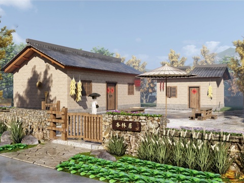 新中式美丽乡村民房 民俗古建su模型