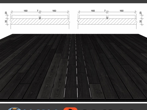  原木铺装板，四种材质，黑色款3d模型 