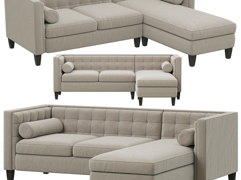  丹顿家居普尔右转角沙发3d模型 