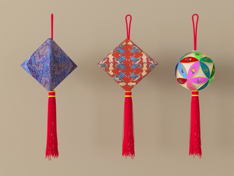  新中式挂件 刺绣挂件3d模型 