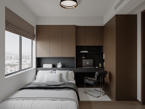 意式榻榻米卧室书房su模型