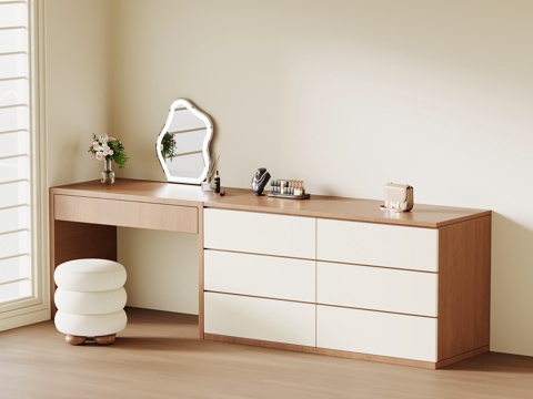 现代中古梳妆台 梳妆凳su模型