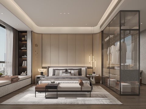  现代主卧室3d模型 