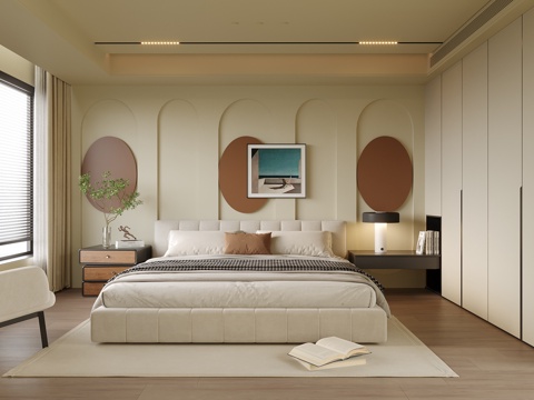  现代卧室 双人床su模型 