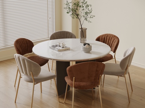 现代奶油风餐桌椅su模型