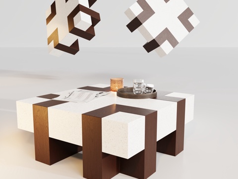 现代客厅方形茶几su模型