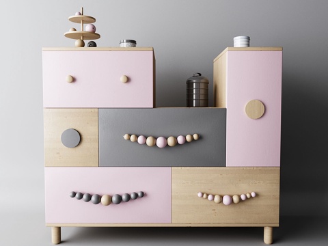  带彩色收纳盒的儿童梳妆台3d模型 