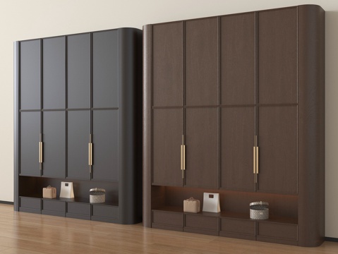 现代意式衣柜 装饰柜 木材 高柜su模型