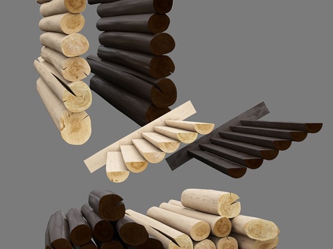  原木，木屋3d模型 