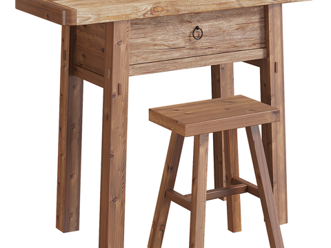  新中式侘寂实木梳妆台 化妆凳3d模型 