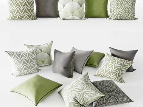  灰绿双色装饰靠枕套装3d模型 