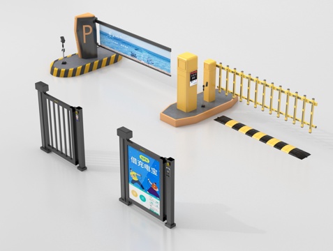 现代道闸闸机 路障 门禁 停车感应升降杆 减速带su模型