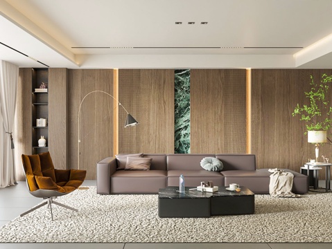  现代客厅 沙发茶几组合 背景墙3d模型 