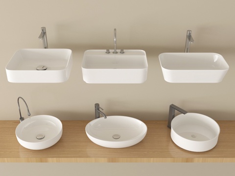  现代洗手台组合 台上盆 台盆 水龙头su模型 