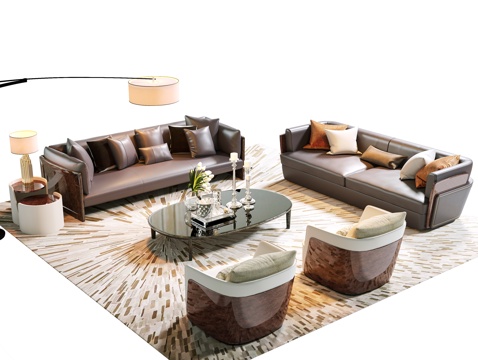 现代宾利沙发茶几组合 宾利客厅 轻奢家具 意式单人沙发 宾利su模型