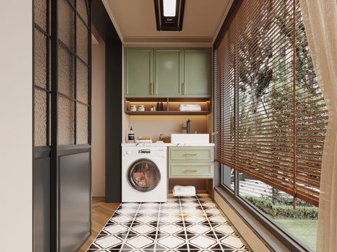 法式复古风阳台柜 洗衣机柜su模型