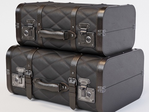  黑色复古行李箱3d模型 