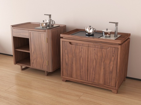  新中式茶柜 茶水柜 茶壶 餐边柜su模型 