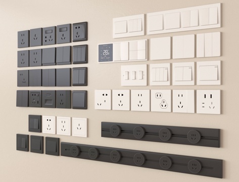 现代开关插座组合 轨道插座su模型