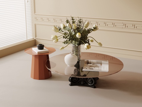  法式复古风茶几 子母几3d模型 