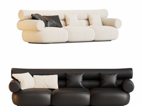 现代奶油多人沙发su模型