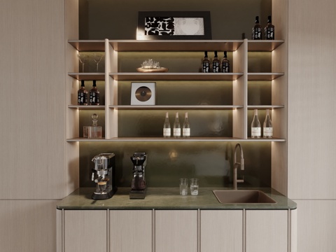 现代酒柜餐边柜su模型 