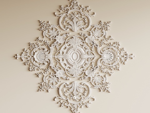 法式复古灯盘 石膏灯盘su模型