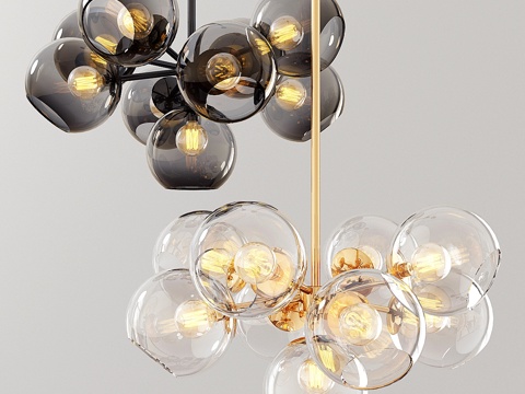  错落玻璃吊灯 9灯 - 圆形款3d模型 