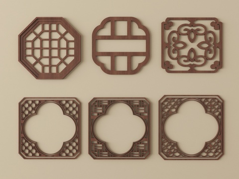 中式窗格 镂空窗 花窗su模型