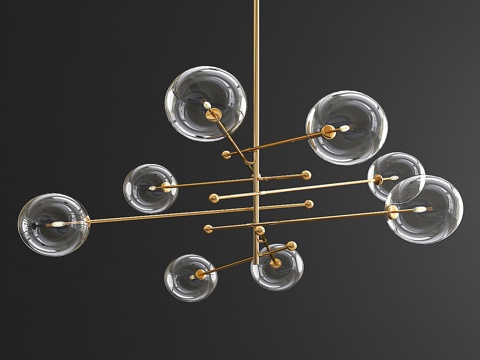 玻璃球形移动式八臂吊灯 - 金色3d模型 