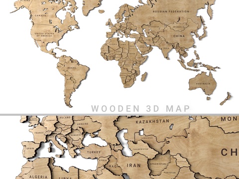 木质面板 - 世界地图3d模型 