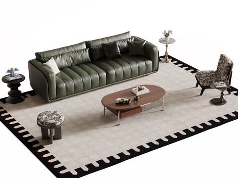 法式复古风沙发茶几组合su模型