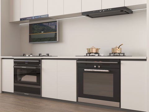  现代油烟机 侧吸油烟机 燃气灶 炉具 蒸箱烤箱3d模型 