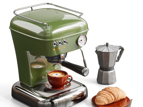 现代复古咖啡机 面包 咖啡壶 摩卡壶 食物 咖啡角su模型