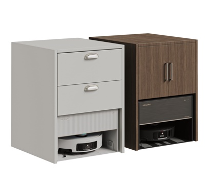 现代扫地机器人组合 追觅 扫地机器人柜su模型