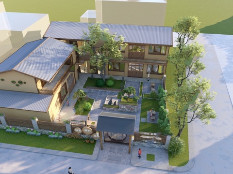 新中式乡村庭院 乡村民房 古建民俗 民宿建筑su模型