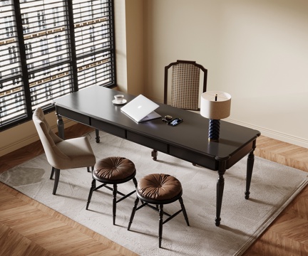 法式复古风书桌椅 办公桌椅su模型