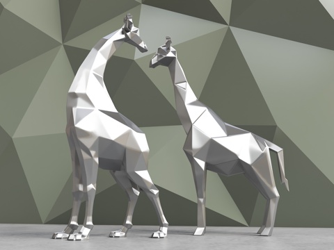  长颈鹿雕塑 卡通长颈鹿 公园动物雕塑 长颈鹿摆件 现代雕塑3d模型 