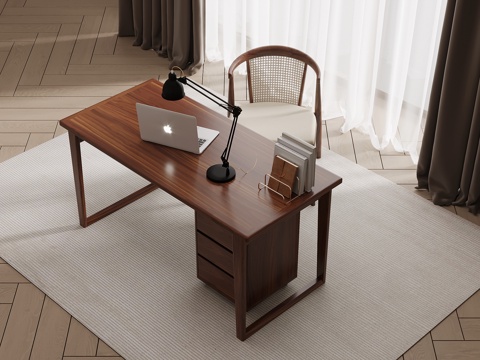  新中式书桌椅 学习桌椅3d模型 