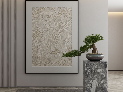  新中式侘寂挂画 油画3d模型 