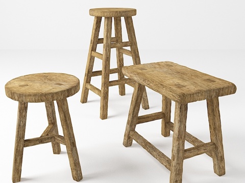  乡村风椅子·乡村风凳子3d模型 