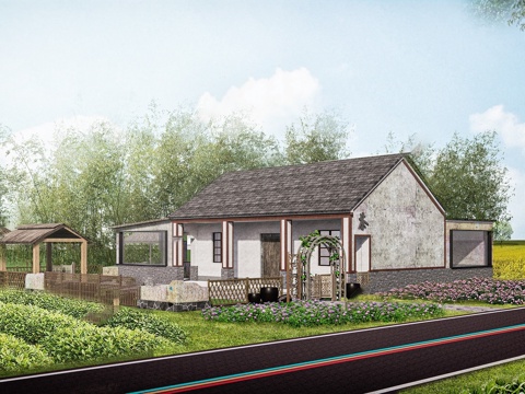  中式乡村庭院 乡村茶苑su模型 