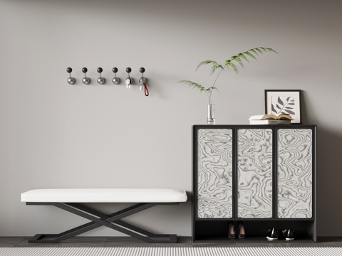 现代意式鞋柜 换鞋凳 挂衣钩su模型