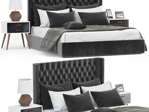  现代切斯特菲尔德床2024款3d模型 