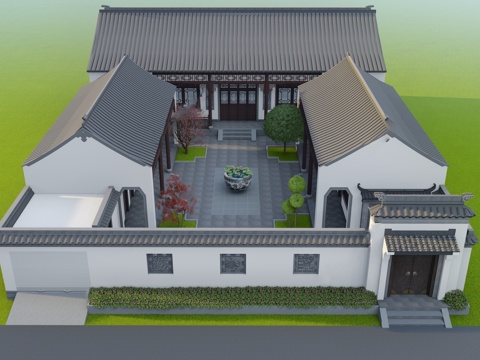 新中式四合院 自建别墅su模型