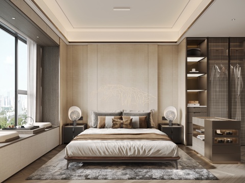  现代主卧室3d模型 