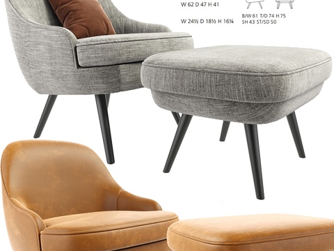  375 Walter Knoll扶手椅配脚凳3d模型 