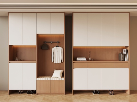 现代奶油风鞋柜 玄关柜su模型