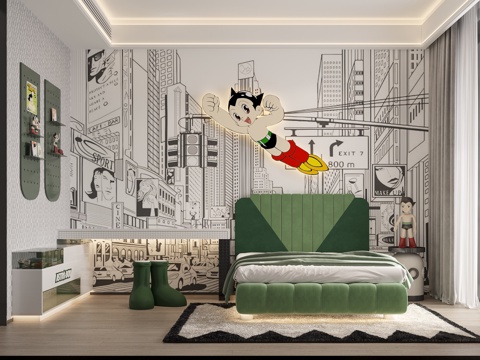  现代儿童房阿童木儿童房3d模型 