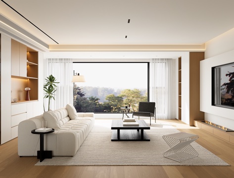 原木风无主灯客厅su模型